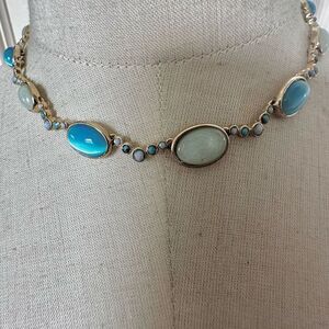 Blue  green  gold tone beaded necklace